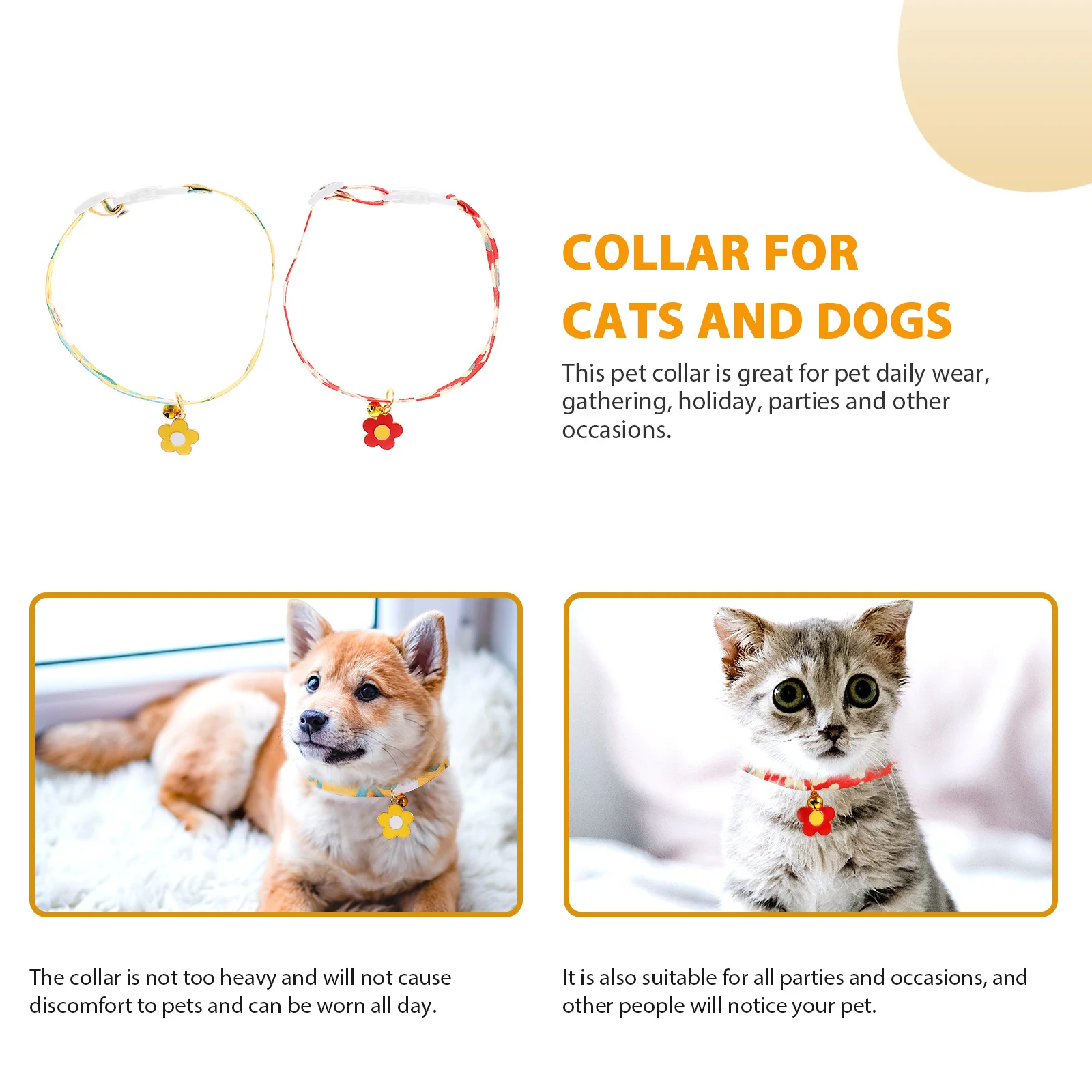 

2pcs Flower Printing Pet Adjustable Cat Dog Bell Design Comfortable Durable Stylish For Daily Wear Party Photo Shoots Pet