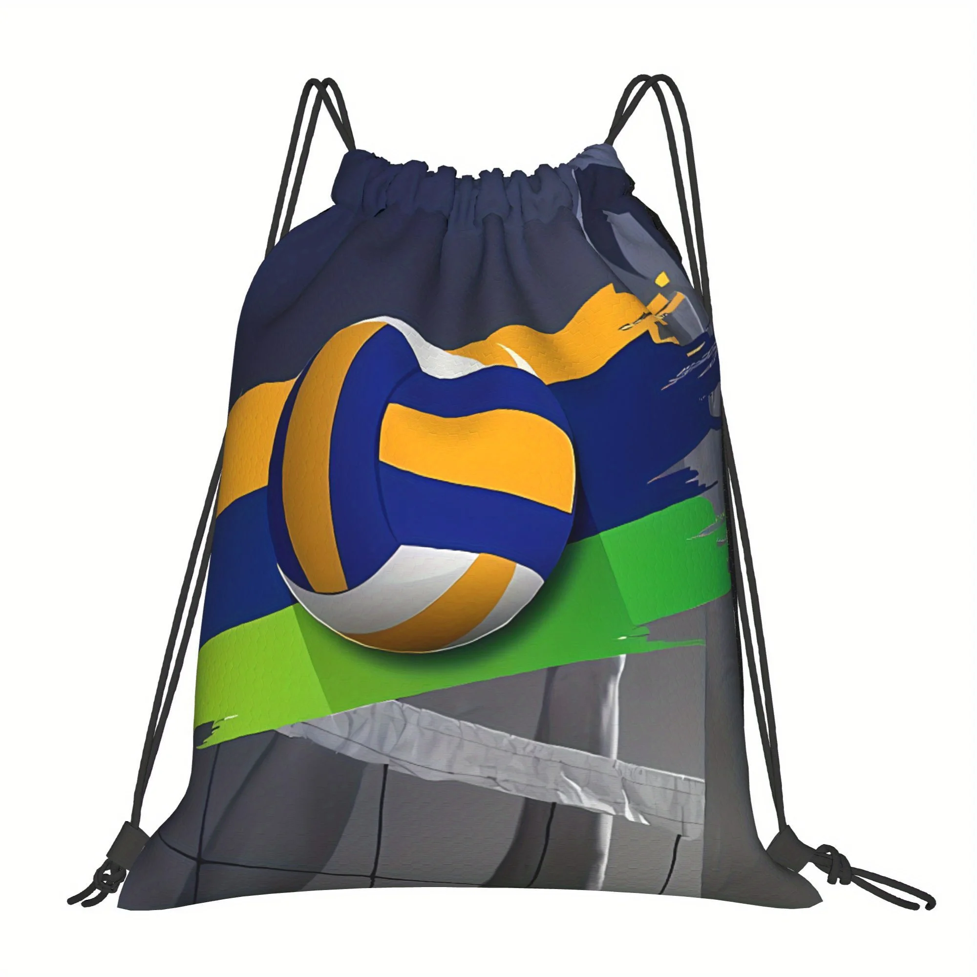 Volleyball Cartoon Print Drawstring Backpack, Durable & Washable, Universal Storage Bag for Outdoor Travel