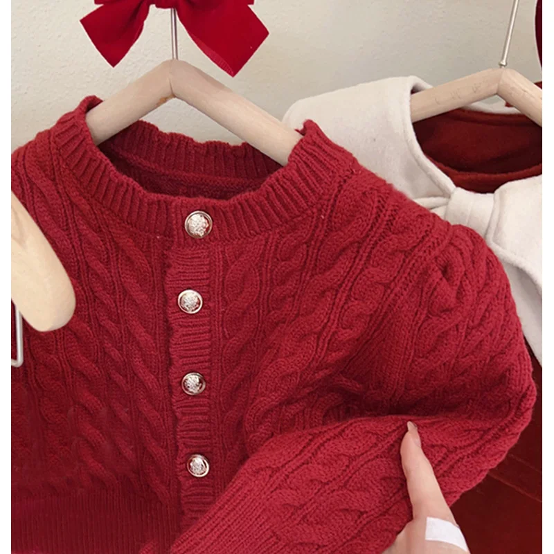 Mädchenpullover Babypullover Frühling und Herbst Kinderbekleidung Rote Pullover für Mädchen Strickjacke PettiskirttutuRock