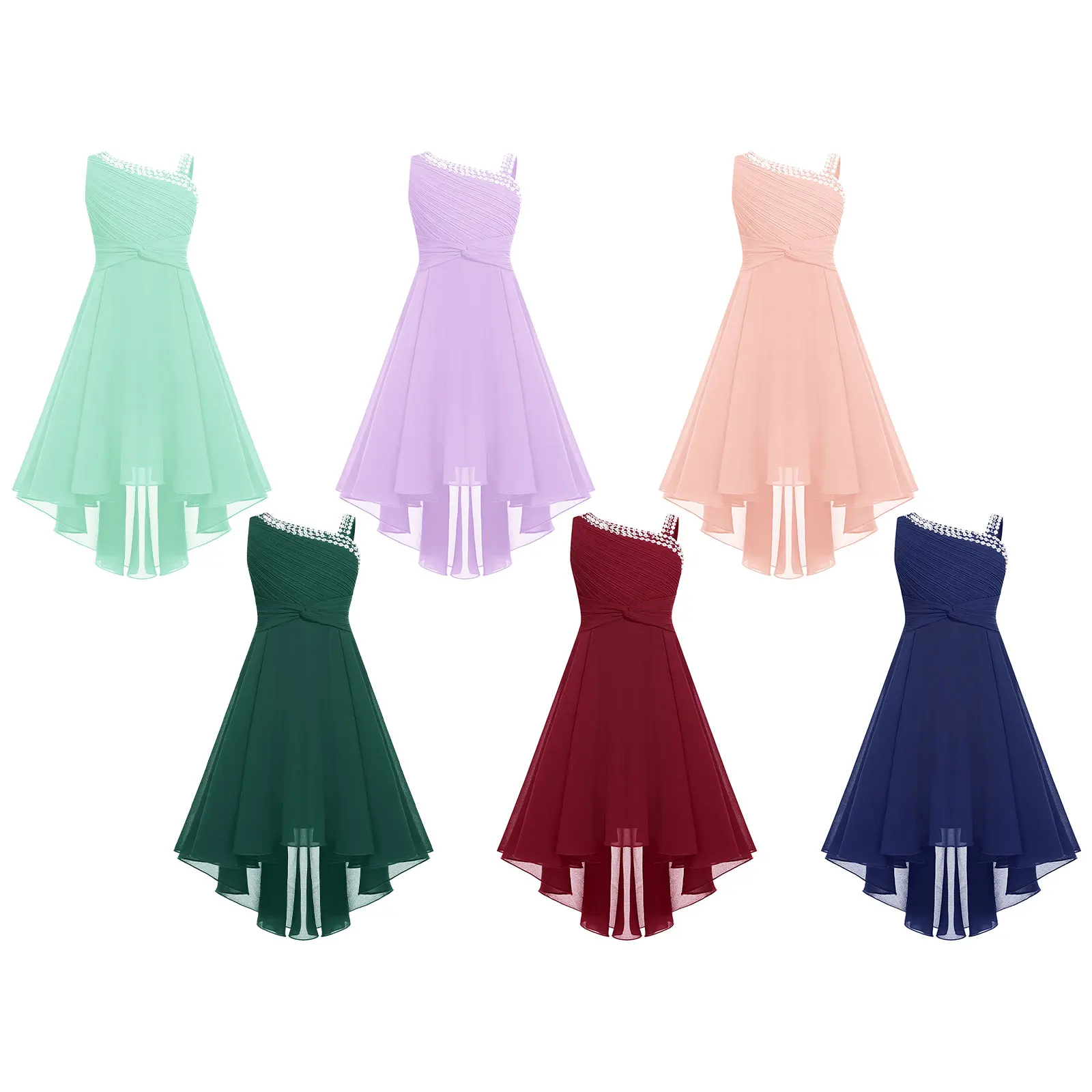 Kids Elegant Girls Chiffon Dress Sleeveless High-Low Hem Party Gowns Childs Dress for Birthday Evening Ballet Ballroom Dancing