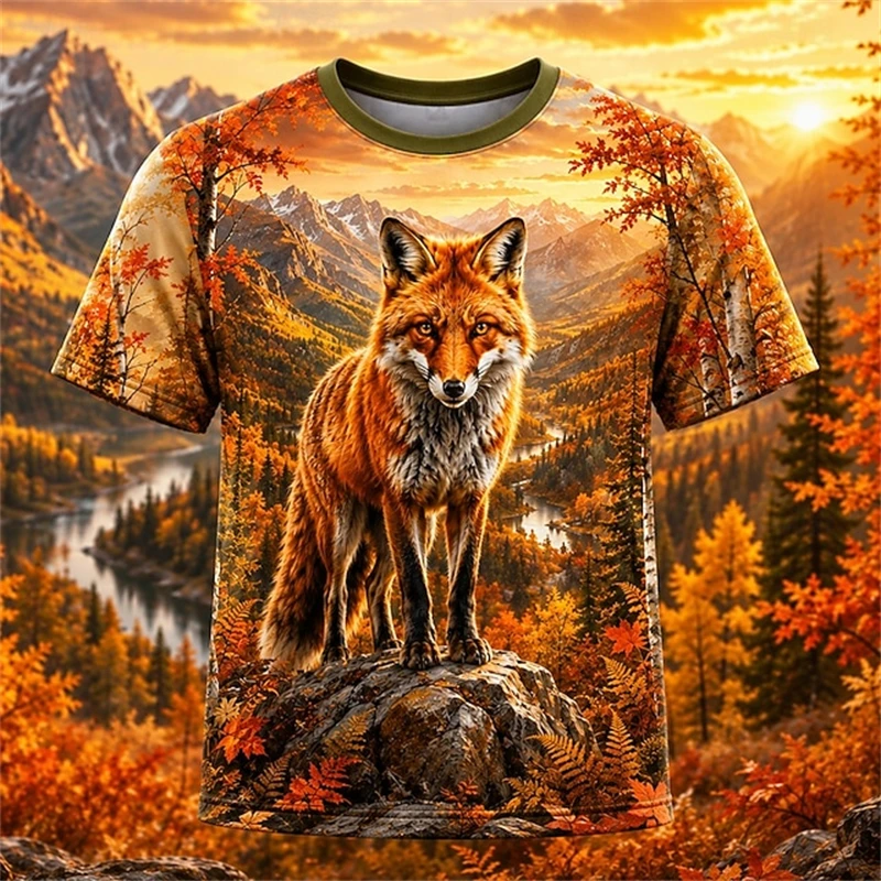 2026 Men's New Fashion Short-Sleeve T-Shirt Fierce Bear Print Loose Comfortable and Breathable Outdoor Street-Style Top
