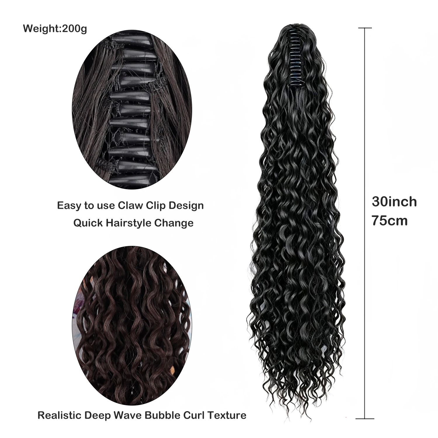 Claw Clip Deep Wave Ponytail Hair Extension Synthetic 30 Inch Ultra Long Curly Fluffy Kinky Curly Ponytails For Women