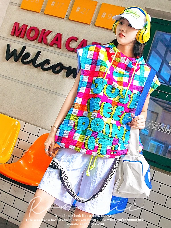 White Black Letter Belt Casual Shorts Spring and Summer New Contrasting Colors Trendy Brand Simple Loose Beach Pants Women