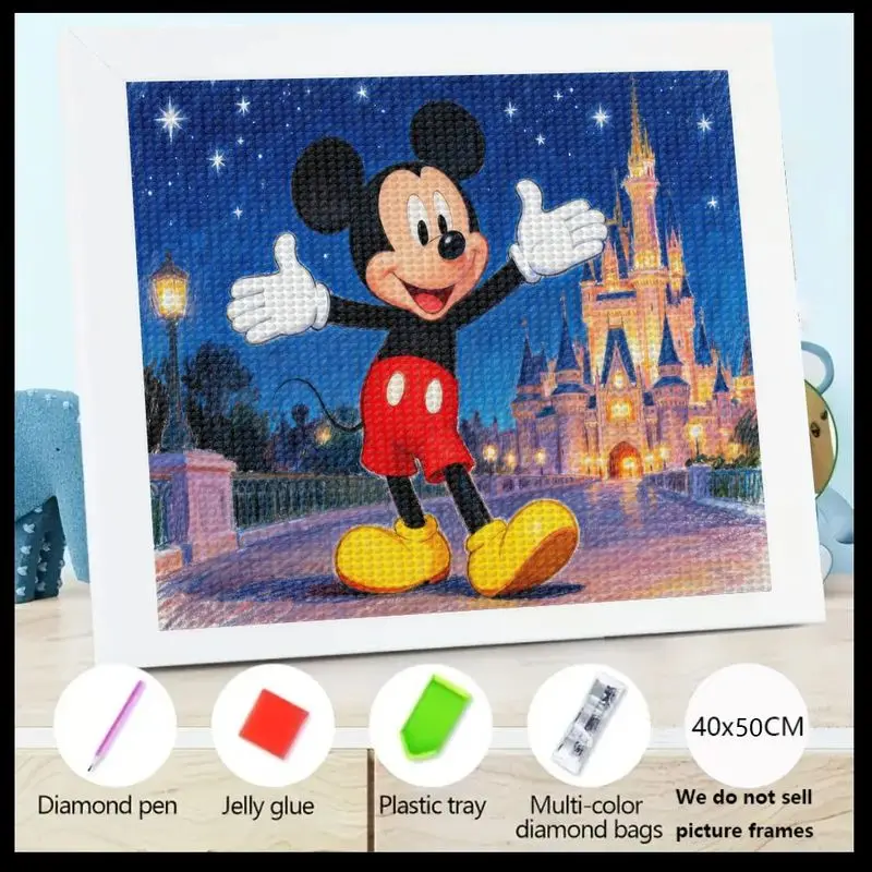 

1PC Mickey Mouse 5D Diamond Painting Kit Full Drill, DIY Sparkling Rhinestone Art with Magical Castle Background, Cute Cartoon C