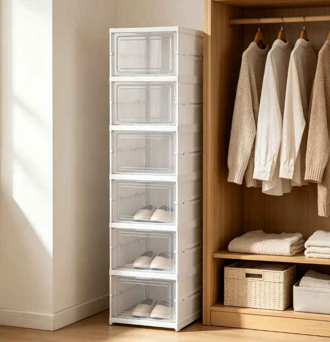 Spedito dal magazzino locale in Italia, spedizione gratuita, nessun dazio doganale UE, mobile porta scarpe trasparente in plastica a 6 livelli, pieghevole, senza necessità di montaggio, organizer