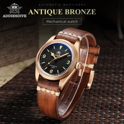 ADDIESDIVE 36mm orologio automatico da uomo CUSN8 orologi in bronzo massiccio vetro zaffiro PT5000 orologio meccanico 100m subacqueo impermeabile