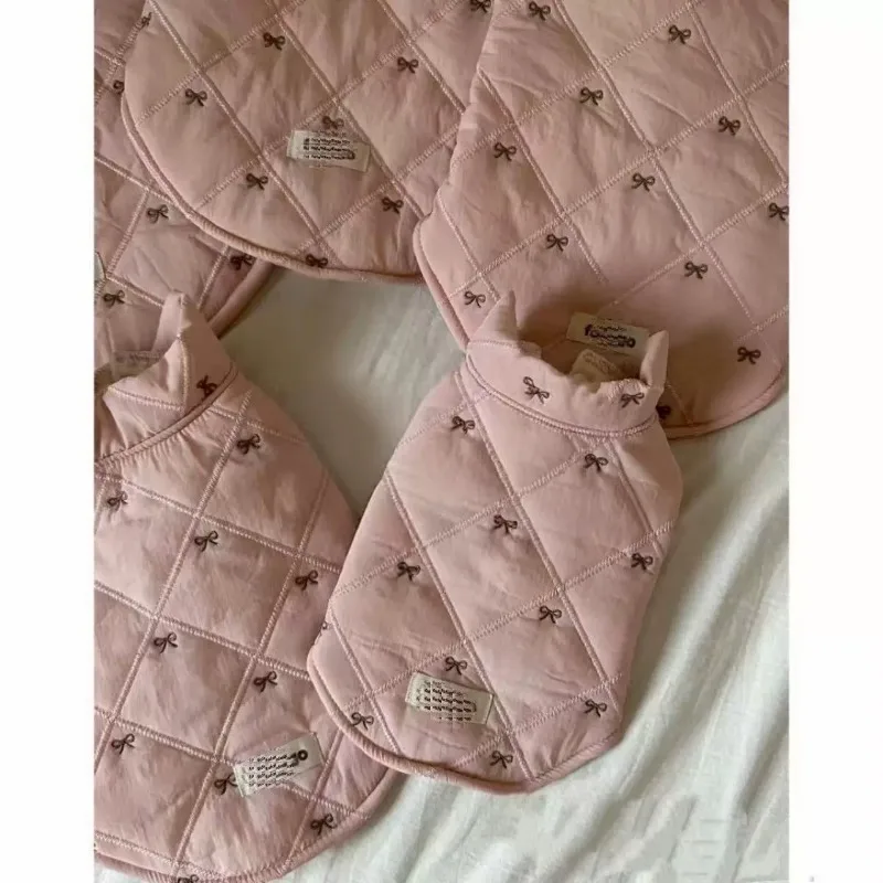 Pet Pink Jackets Winter Plush Thick Coat Cute Bow Small Dog Teddy Cat Warm Vest Dog Clothes for Small Dogs Puppy Clothes