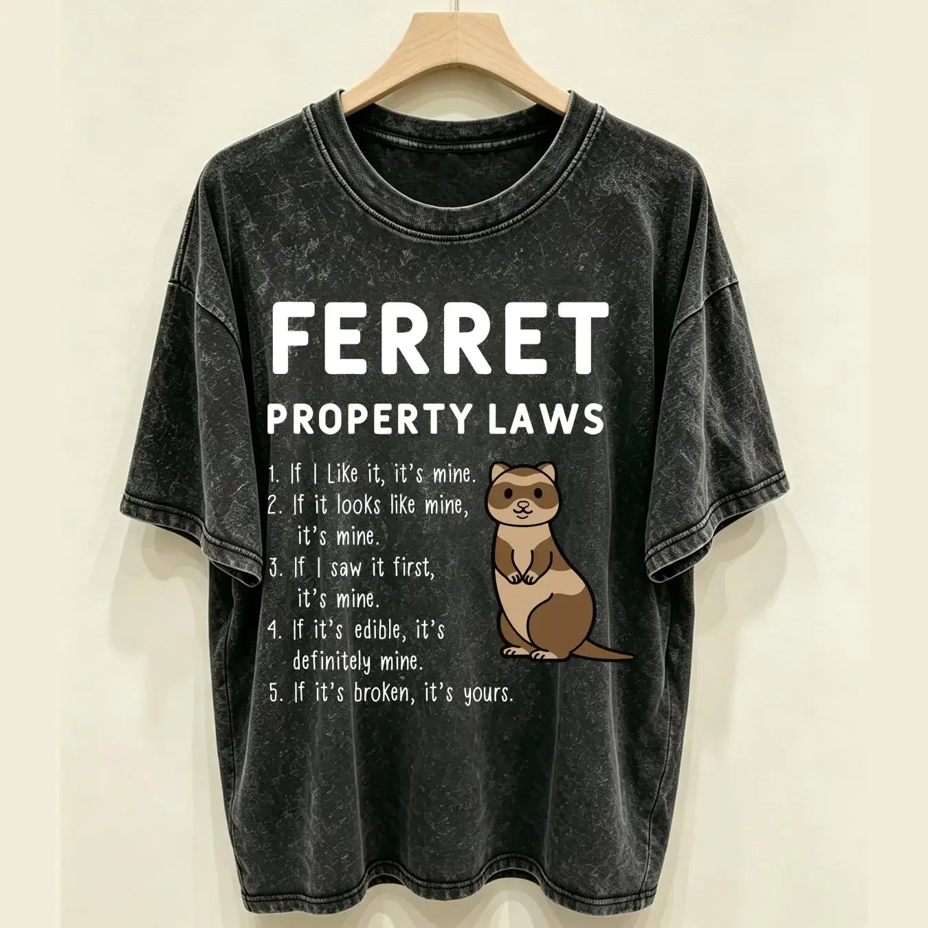 washed T Shirt Ferret Property Laws Five Statements By Ferrets  vintage Washed graphic homme fashion Breathable