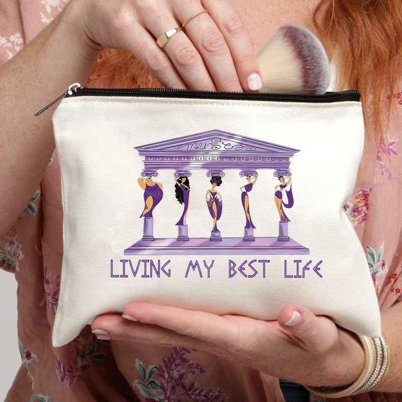 Bolsa de maquillaje con patrón de Hercules Muses, bolsa de almacenamiento para el baño de viaje, bolsa de cosméticos, Calliope Clio Melpomene Terpsichore Thalia, regalos para seguidores