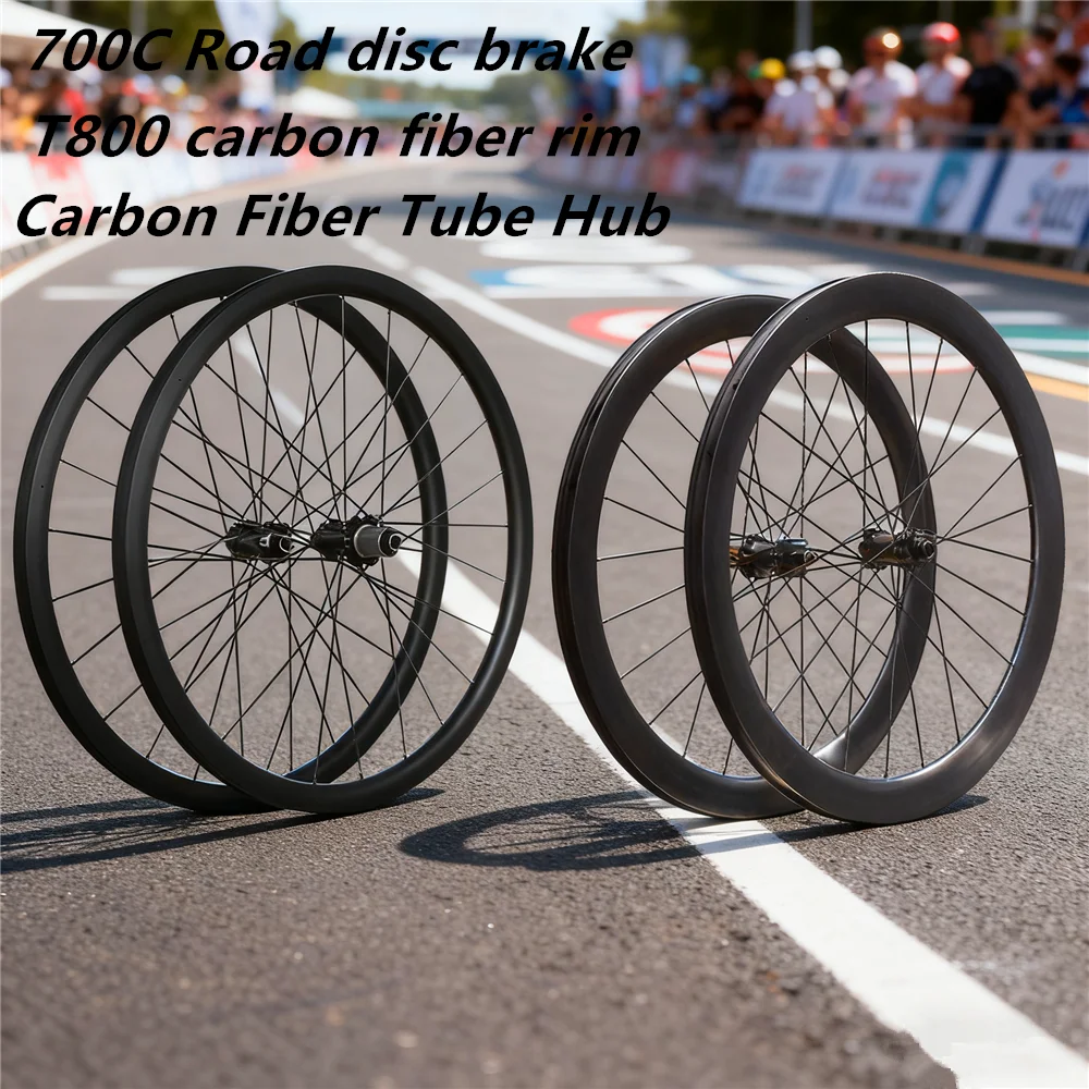 

700C T800 Road Carbon Wheelset Deep 32/46mm Clincher Tubeless Ready,Six holes Center Lock Disc, QR Thru-Axle, 6 Pawls wheels