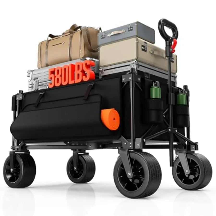 

Collapsible Folding Wagon 150L 580LBS Heavy Duty with All-Terrain Wheels Side Pocket Brakes Extended Tailgate for Camping Shopp