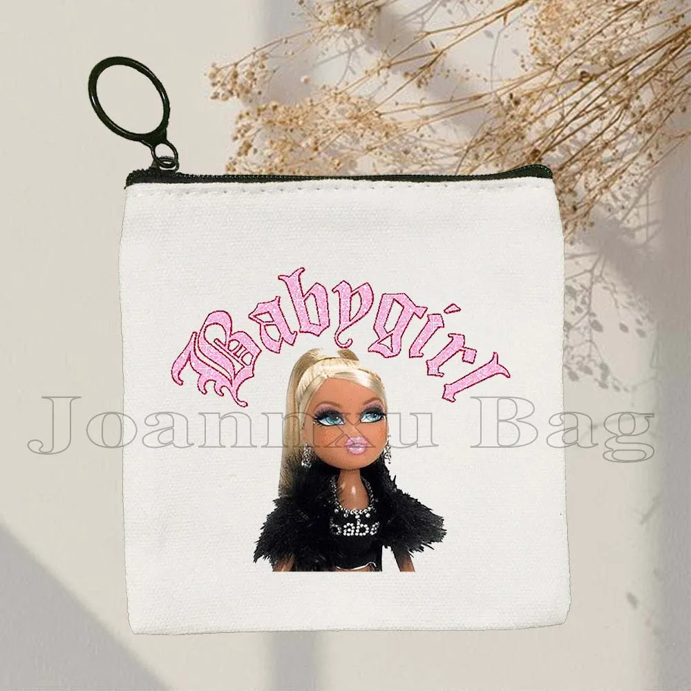 Sexy Lovely Cute Babygirl Bratz Doll Canvas Key Coin Purse Pink Girlz Cartoon Barbie Girl Storage Card Bags Fashion Wallet Pouch