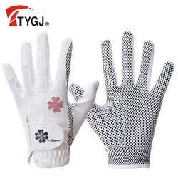 TTYGJ Golf Women's Gloves PU Leather Left and Right Hands 1 Pair of Anti Slip Particles with Breathable Outdoor Sports Gloves