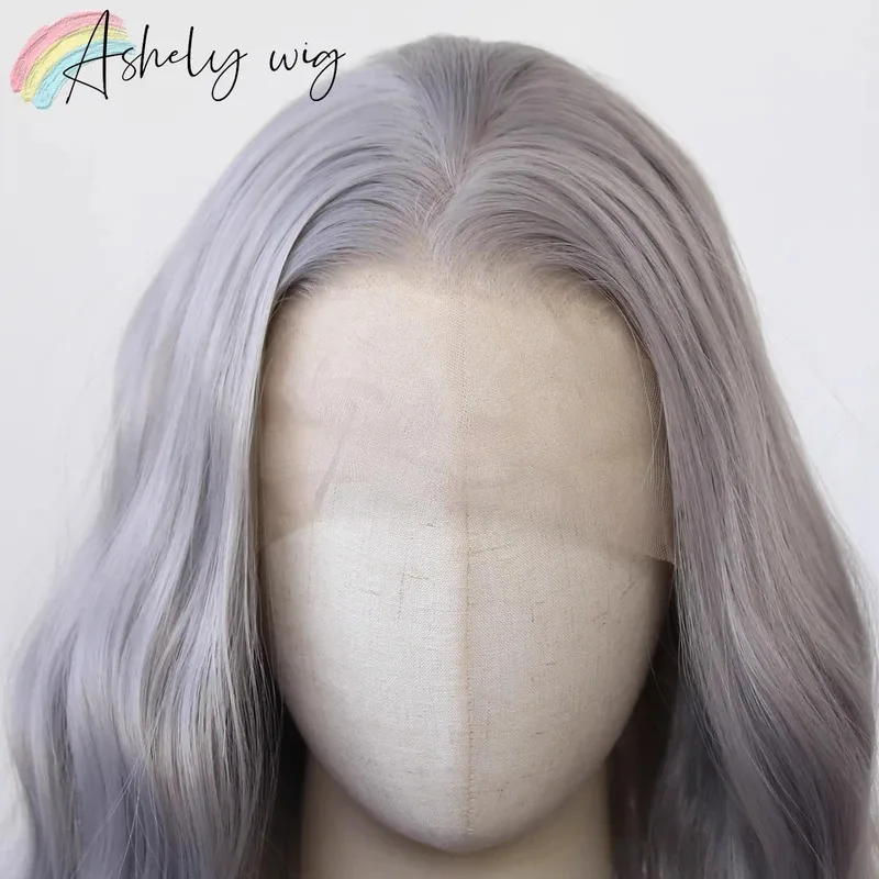Ashely شعر مستعار رمادي للبيع التخليص 26 بوصة 13*4 الاصطناعية الفضة الدانتيل الباروكة شعر مموج طويل المظهر الطبيعي امرأة الباروكات تأثيري
