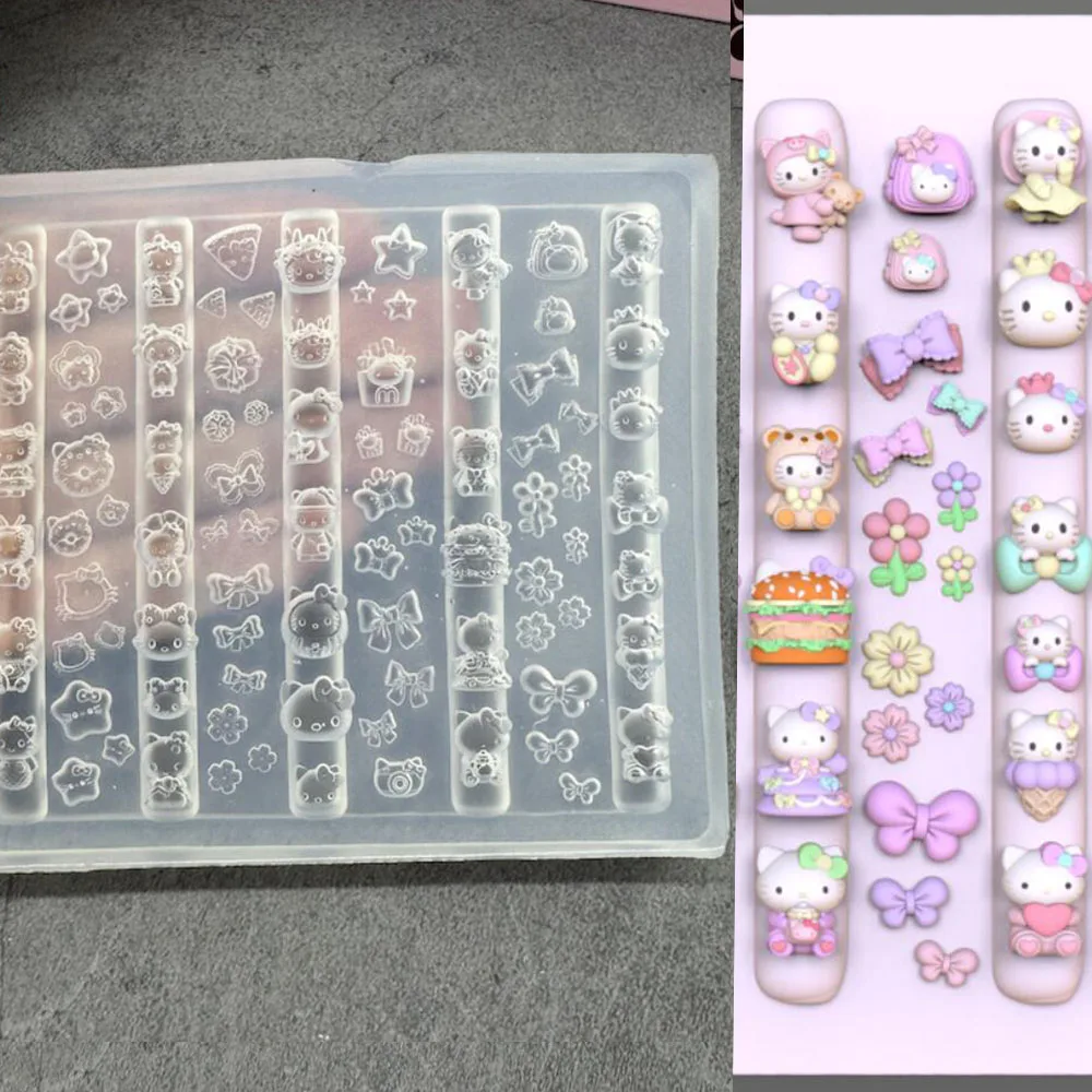1pcs 3D Cute Cartoon Hello Kitty Nail Silicone Molds Large Size Reusable Nail Art Stencil Carving Decals Nail Art Mold Decoratio