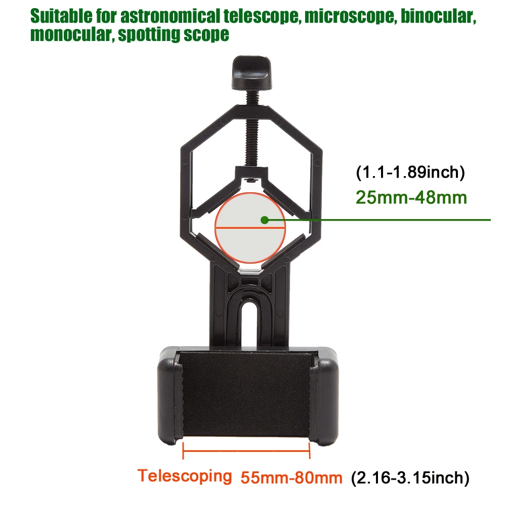 BORWOLF อะแดปเตอร์โทรศัพท์มือถือพลาสติกสำหรับกล้องจุลทรรศน์ Monocular กล้องโทรทรรศน์กล้องส่องทางไกล Spotting Scope คลิปโทรศัพท์มือถือ Bracket