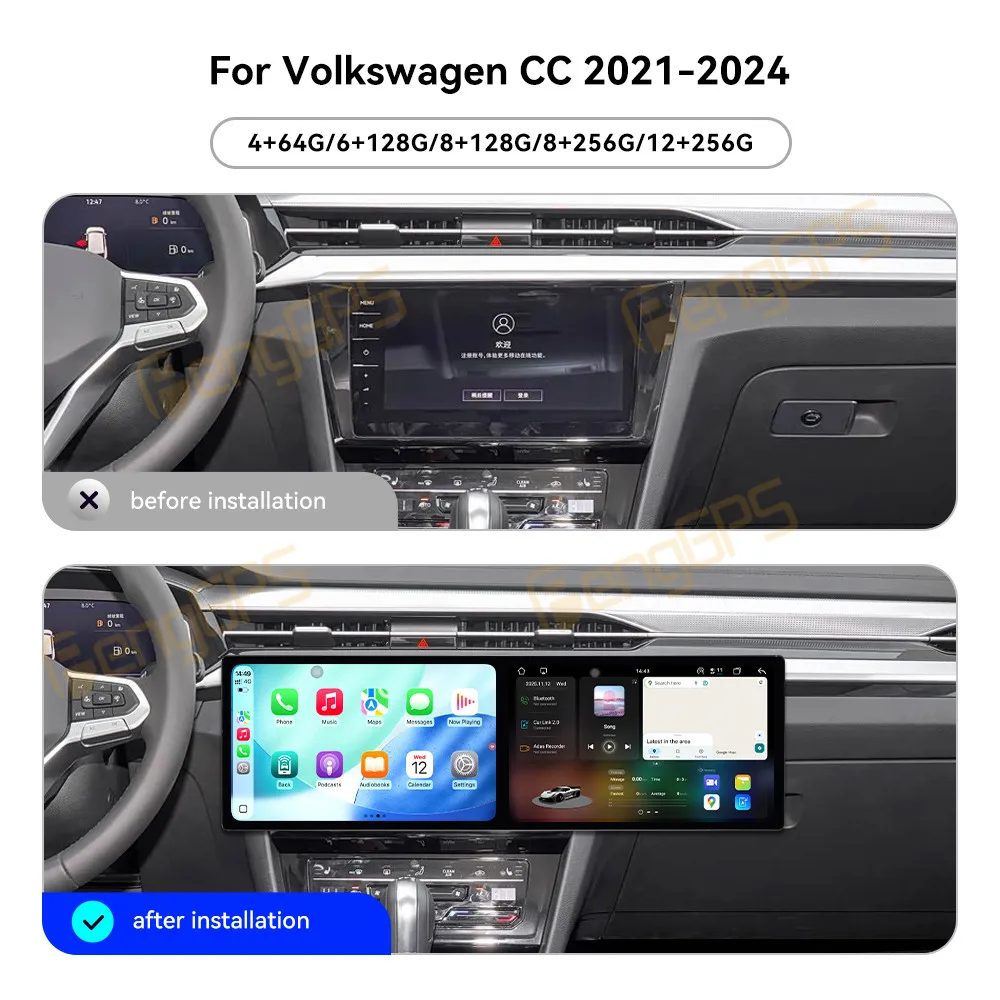 Dual Screen 10.1 Inch Android 15 CarPlay Car Radio For Volkswagen CC 2011-2024 Touch Screen Multimedia Player GPS Navigation DSP