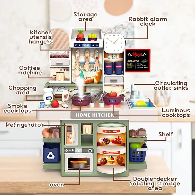 مجموعة ألعاب المطبخ التظاهري للأطفال، أدوات المطبخ رذاذ واقعية، أدوات الطبخ، أدوات المائدة، هدية عيد الميلاد ورأس السنة الجديدة #2