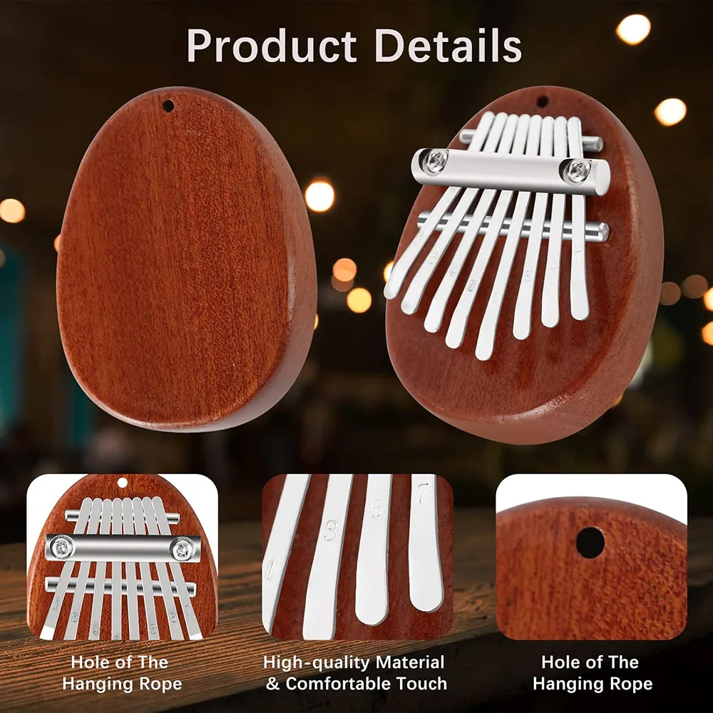 Portable Solid Wood 8 Key Mini Kalimba Exquisite Finger Thumb Piano Musical Good Accessory Pendant Christmas Gift - view 3