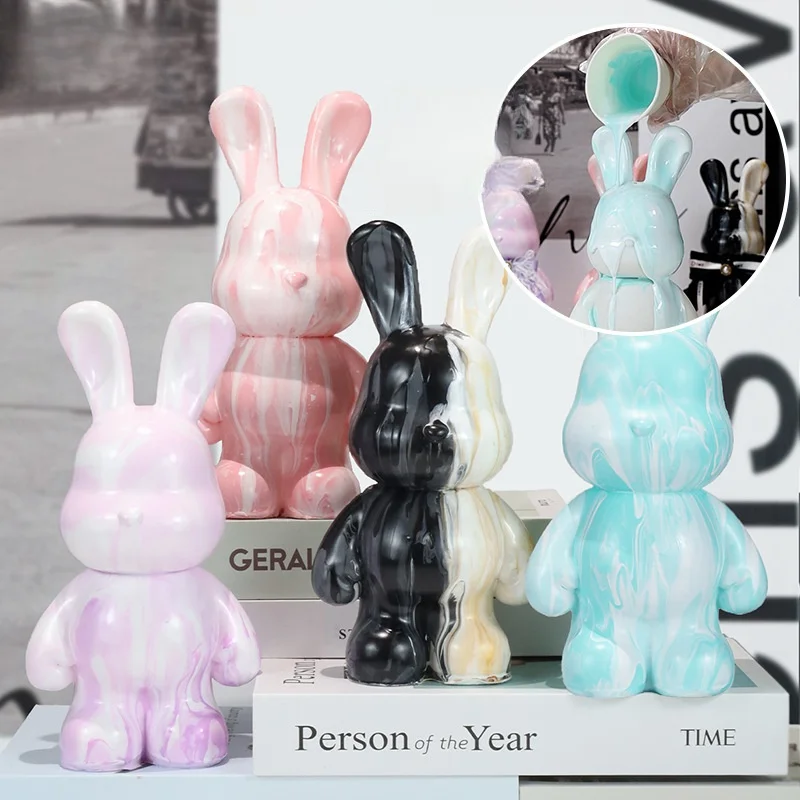 Fluid Pigment Vinyl Rabbit Figure DIY Liquid Painting Statue Rabbit Figurine Doll Decor Living Room Decoration Kid Toy Gifts