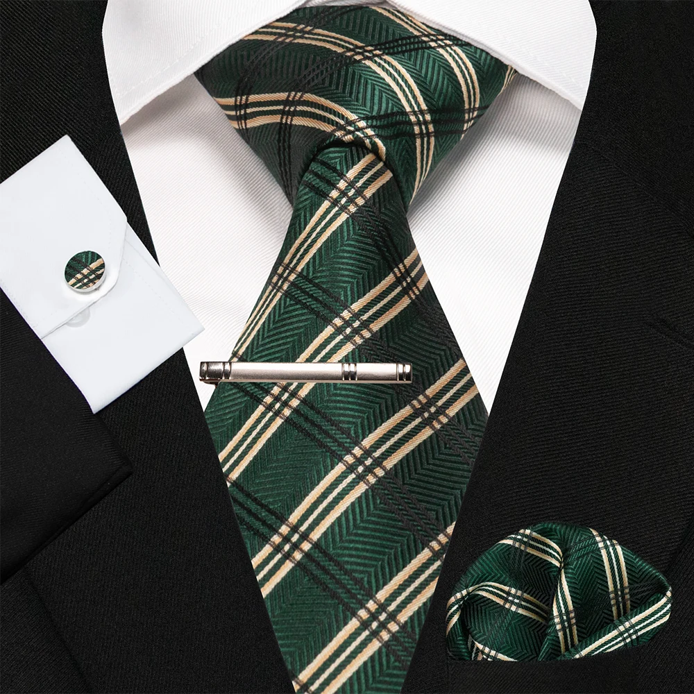 KAMBERFT Marineblau Gestreifte Seidenkrawatte für Herren, Modisches Design, Geschenkset mit Taschentuch und Manschettenknöpfen, Business-Party-Gravata – Detail 4