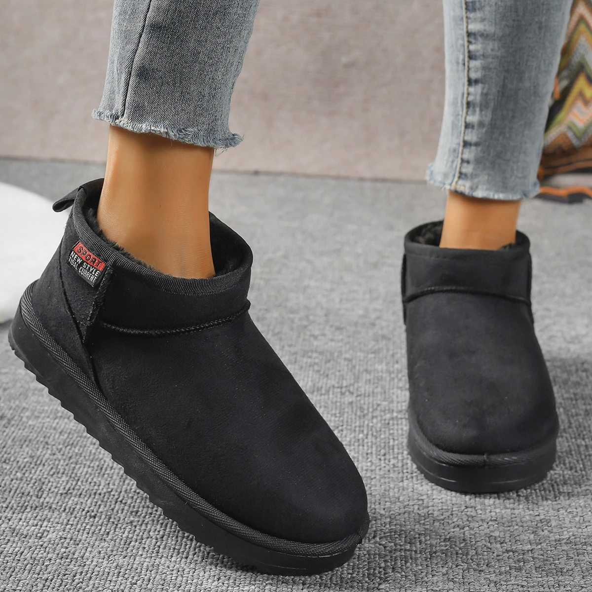 Women Snow Boots for Solid Platform Artificail Suede Boots Autumn Winter Warm Shoes Boats Large Size 44 Slip On Cotton Shoes