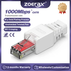 ZoeRax Tool Free RJ45 CAT6 Connector Ethernet Termination Plugs, 23AWG to 26AWG Cable Internet Plug Installation Toolless