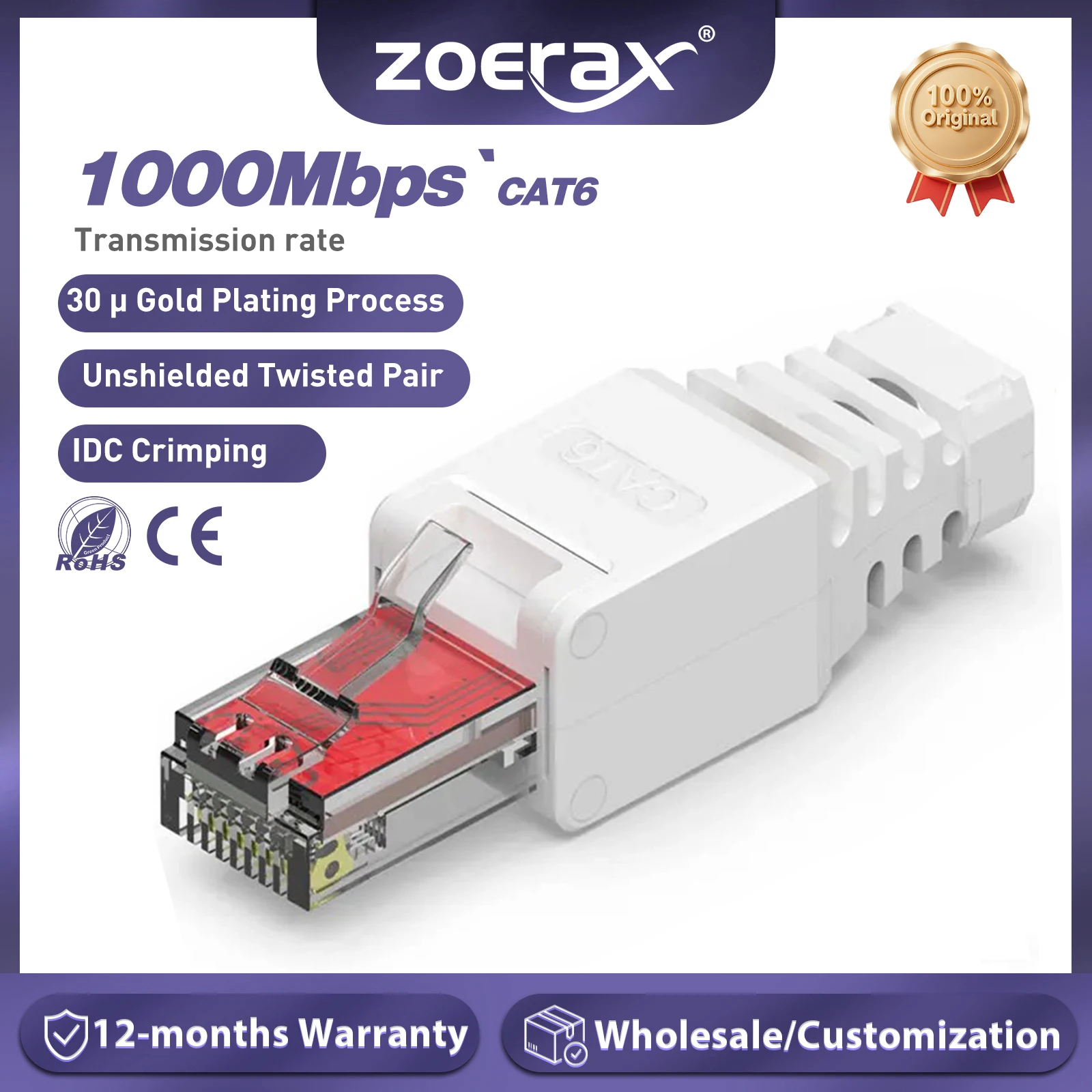 ZoeRax bez użycia narzędzi RJ45 złącze CAT6 wtyczki terminacyjne Ethernet, kabel 23AWG do 26AWG instalacja wtyczki internetowej bez użycia narzędzi
