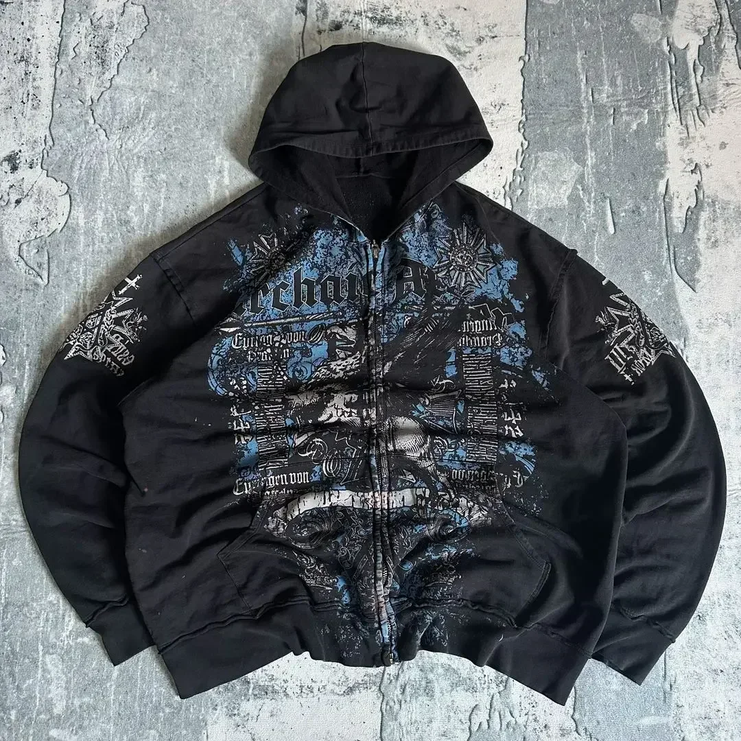Affliction Fashion Hoodie Street Gothic Skull Oversize Zipper