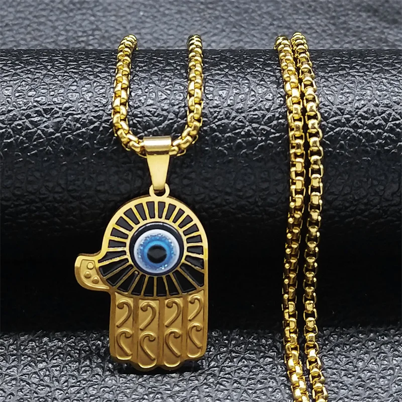 يد فاطمة الشر قلادة العين الزرقاء للرجال والنساء ، الفولاذ المقاوم للصدأ ، عين تركيا ، سلسلة الحظ ، المجوهرات ، اللون الفضي ، #3