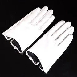 Leather White Gloves For Men Male Genuine Sheepskin One Button Short Mittens Green Repair Use Mobile Phone Arm Warmers