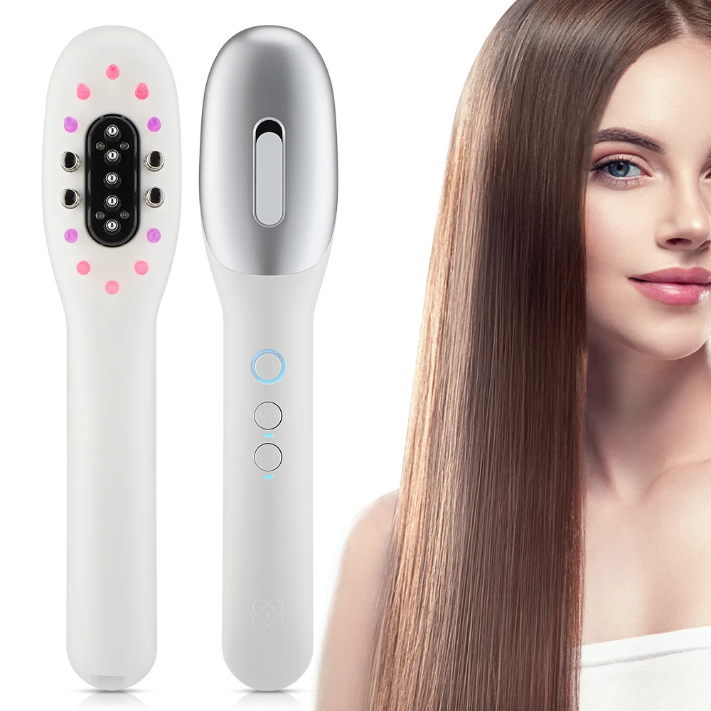 EMS RF Electric Hair Growth Massage Comb With Essential Oil Red Blue Light Anti-loss Dense Hair Comb Vibration Scalp Massager