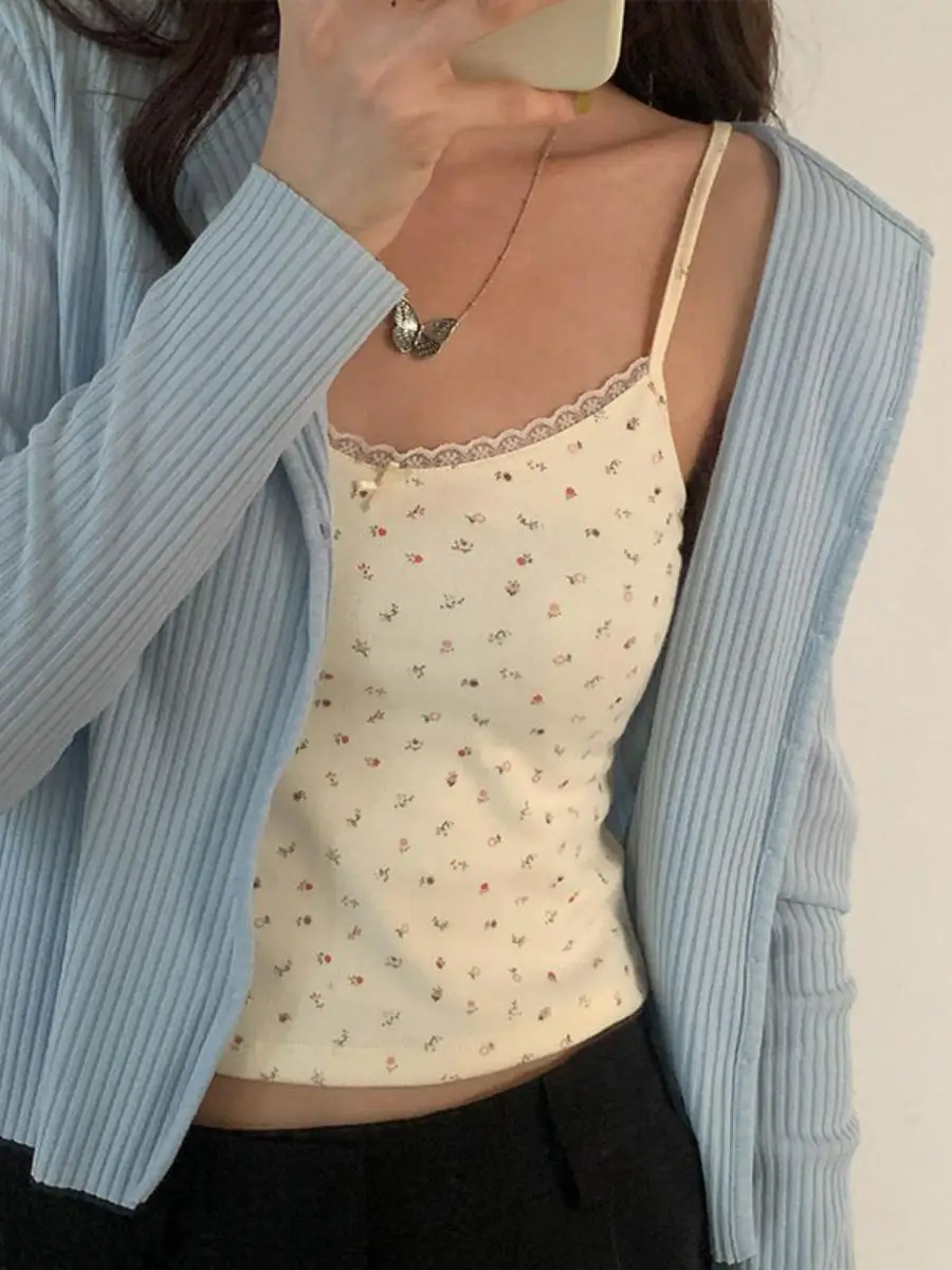 

Floral Lace Crop Top Women's ort Sle Summer Trend Student Wear Outerwear Beautiful Ba Design Trendy Girl Sle Vest