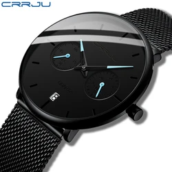 Mens Watches CRRJU Full Steel Casual Waterproof Watch for Man Sport Quartz Men's Dress Calendar Relogio Masculino