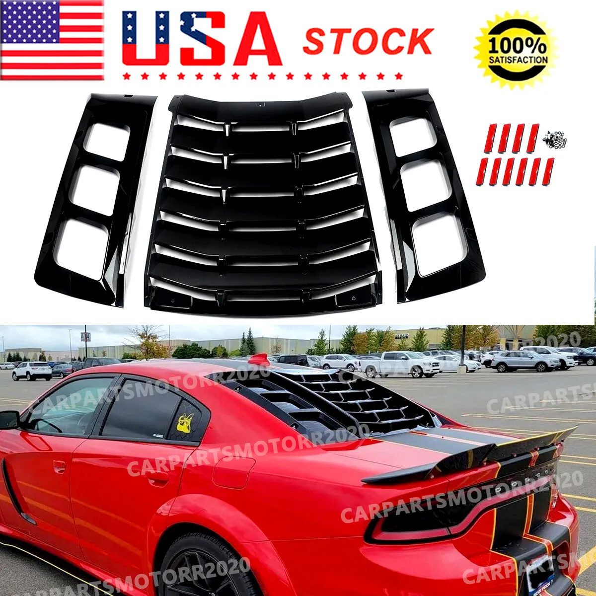 For Dodge Charger Gloss Black Tail Glass Blinds 4-door 2015-2023 Rear Window Louvers Windshield Cover Spoiler Vent Painted Refit