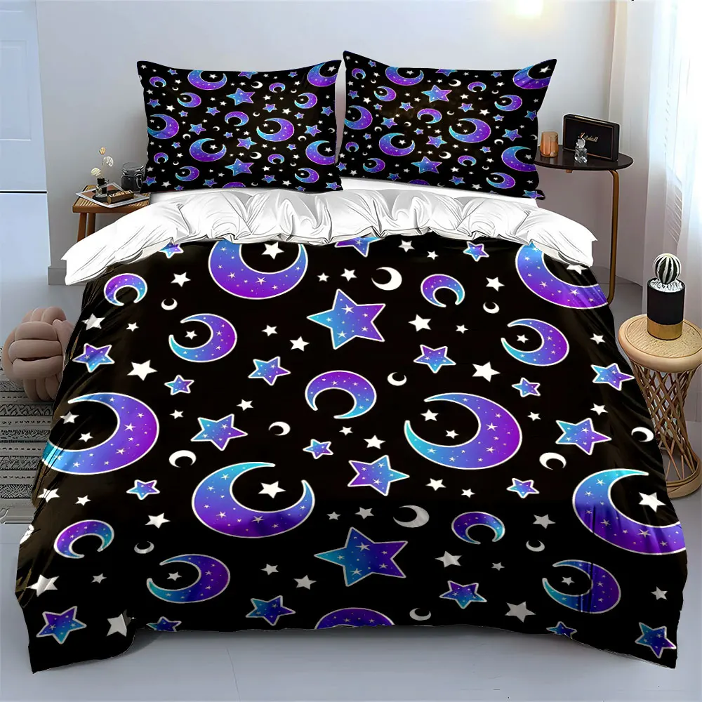 Starry Moonlit Background Bedding Set for Kids Luxury Gift 3pcs Digital Print Comforter Set Soft Comfortable Breathable