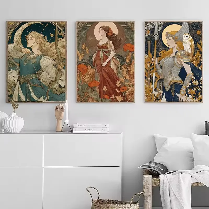 1PC frameless decorative art print,Greek Mythology Stories Goddesses Aphrodite and Athena Art Portraits Posters Canvas Printing