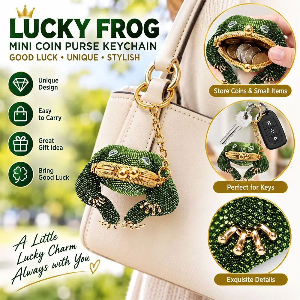 Mini Charming Frog Coin Purse Kiss Lock Closure Beaded Earbud Storage Pouch 3D Cartoon Style Keychain Coin Purse for Students