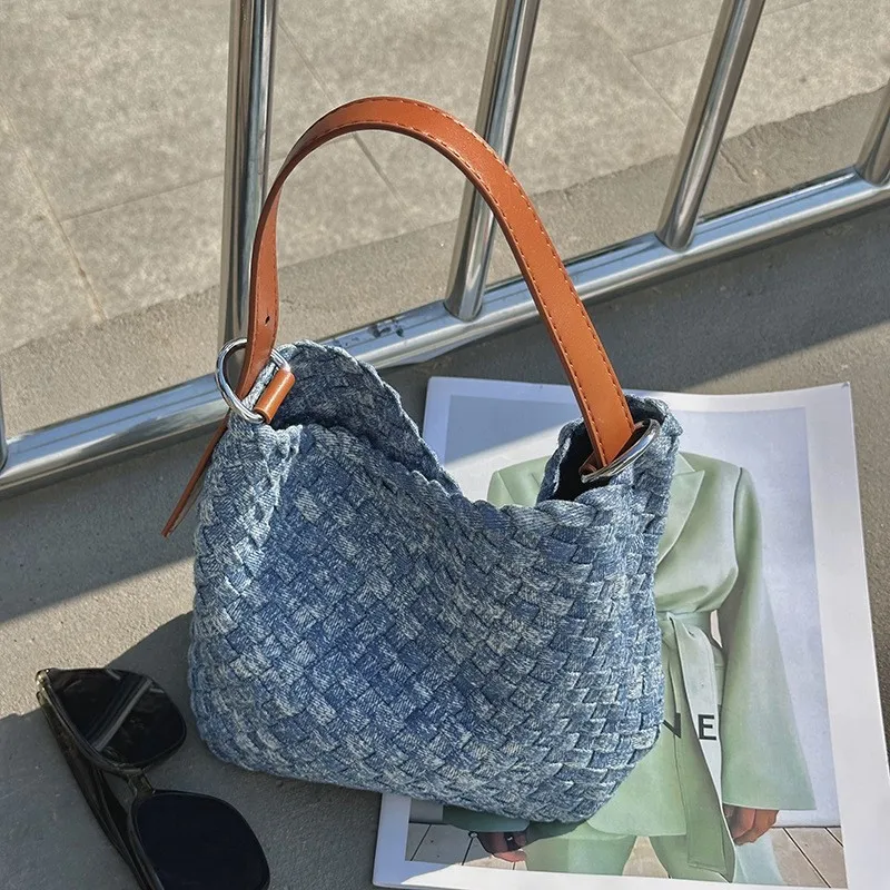 large-capacity-denim-woven-tote-handbag-2026-new-style-premium-feel-underarm-crossbody-bucket-bag-fashionable-summer-pu-leather