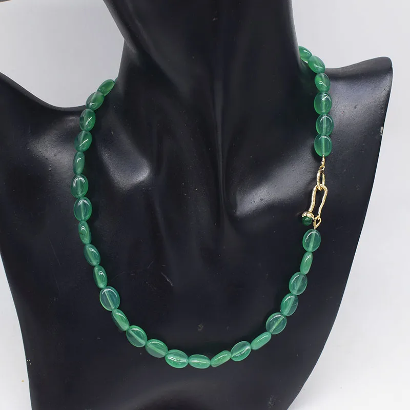 4A Agate green baroque flat oval chocker necklace 9-10mm 40cm wholesale nature jewelry  beads
