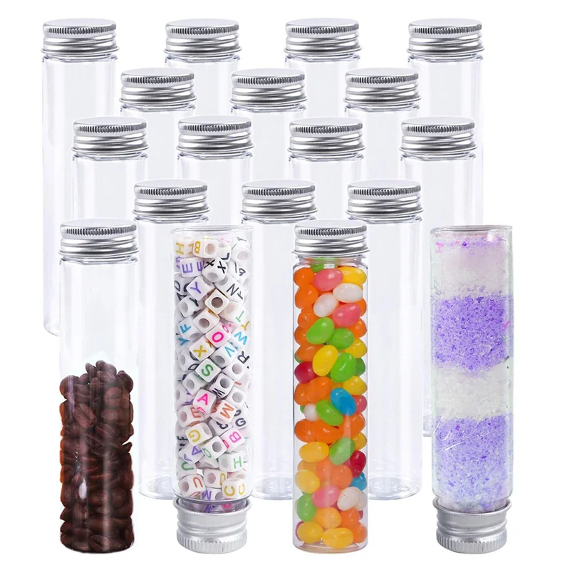 

120Pcs 110Ml Plastic Test Tube,Clear Flat Test Tubes,Plastic Test Tubes With Screw Caps For Candy,Beans,Party Decor