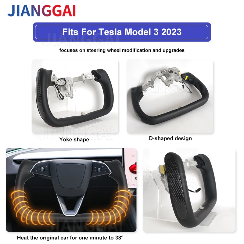 Yoke Handle Steering Wheel with Heating for Tesla Model 3 Highland 2024 - 2026 Racing Wheel Carbon Patch Customized Accessories view 3