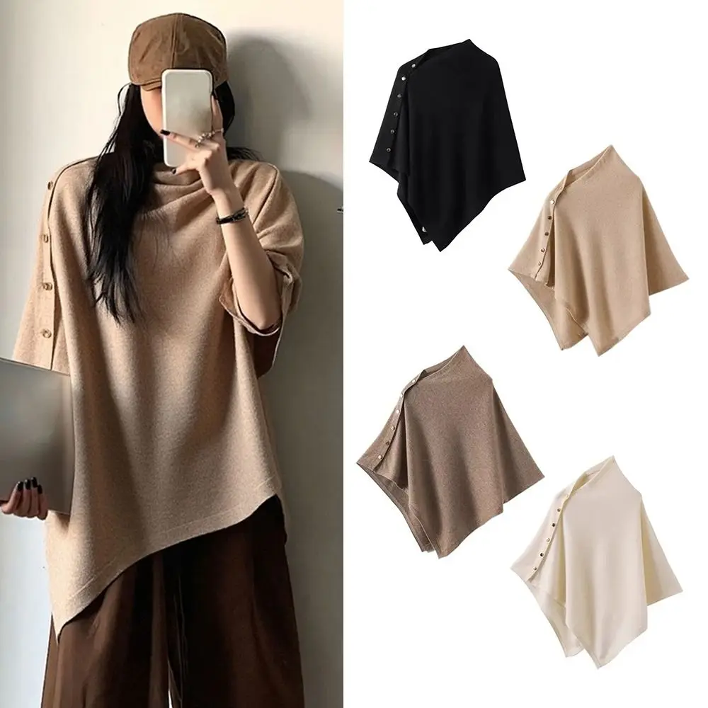 

New with Button Pashmina Shawl Warm Irregular Shoulder Top Casual Thick Sweater Shawl Scarf Autumn Winter