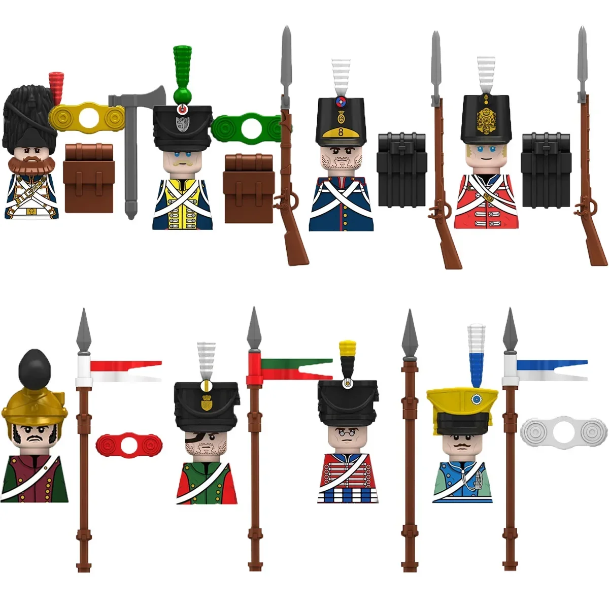 D128 Medieval Napoleonic War Soldiers Figures Military MOC Building Block Knights British French Fusilier Rifles Toy D128