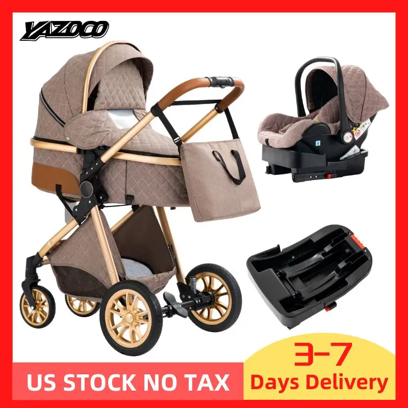 3 in 1 Baby Stroller Royal Luxury Leather Aluminum Frame High Landscape Folding Kinderwagen Pram with Gifts Baby Carriage