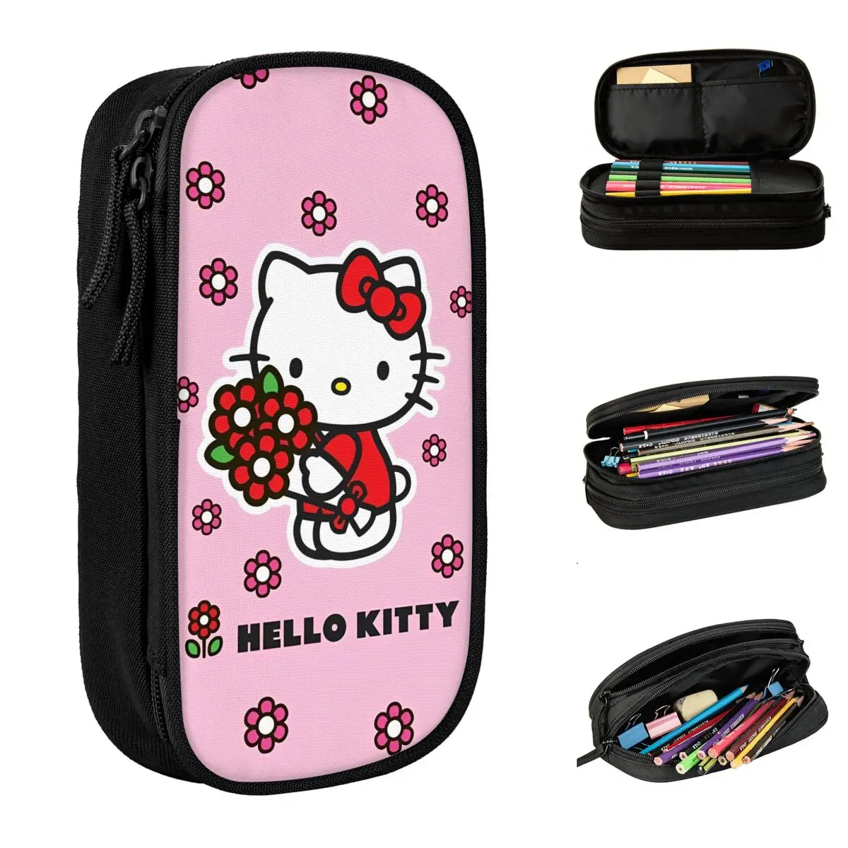 

Hello Kitty Flowers Floral Pencil Case Cute Cartoon Pen Box Bag Kids Large Storage School Supplies Zipper Pencilcases Stationery