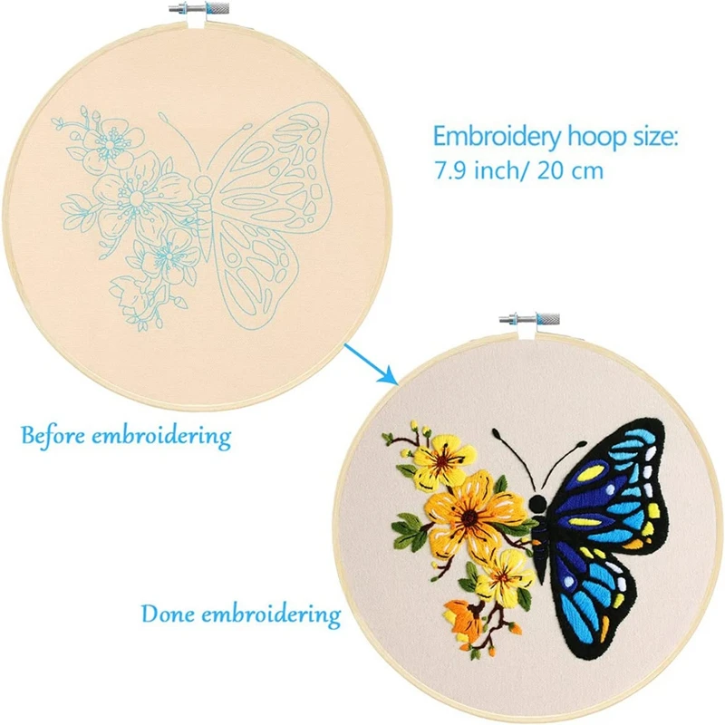 Embroidery Starter Kit Embroidery Patterns Kit Including Embroidery Fabricsbamboo Embroidery Rings, Stitches, Women's Hobbies