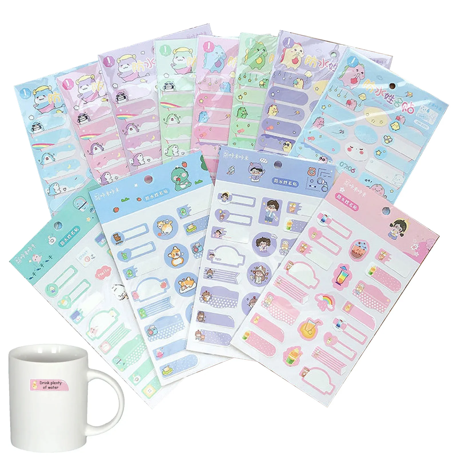 Labels For School Supplies Waterproof School Label Stickers Random Pattern Cute Cartoon Name Tags For Marking Pens Pencils