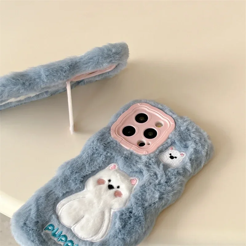 3D Cute Warm Winter Plush Fur Back Cover for Huawei P40 P50 Pro P60 Pura 70 Pro Fluff Toy Camera Tect Soft Phone Case Cover