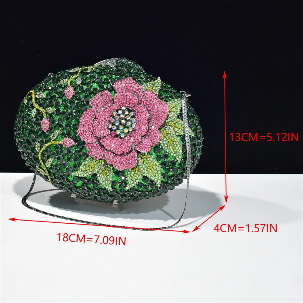 Designer Flower Green Crystal Evening Bag Women Party Purse Customized Clutch Bags Chain Mini Female Handbags Day Clutches